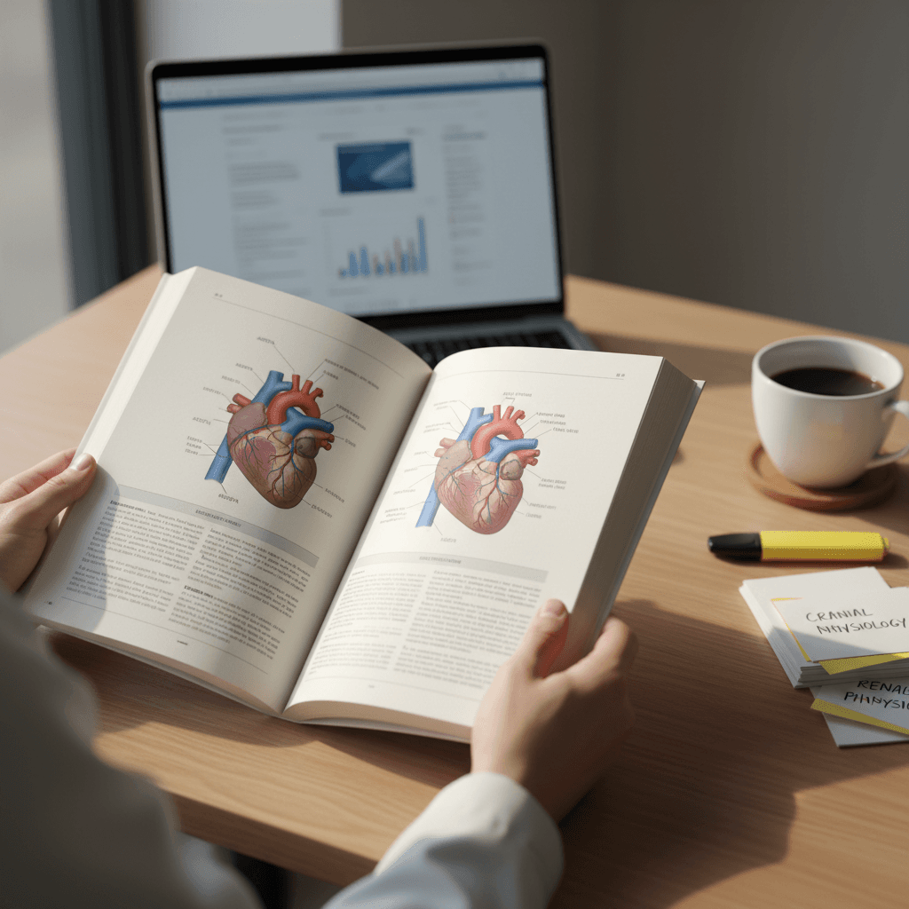 Nursing student studying with laptop